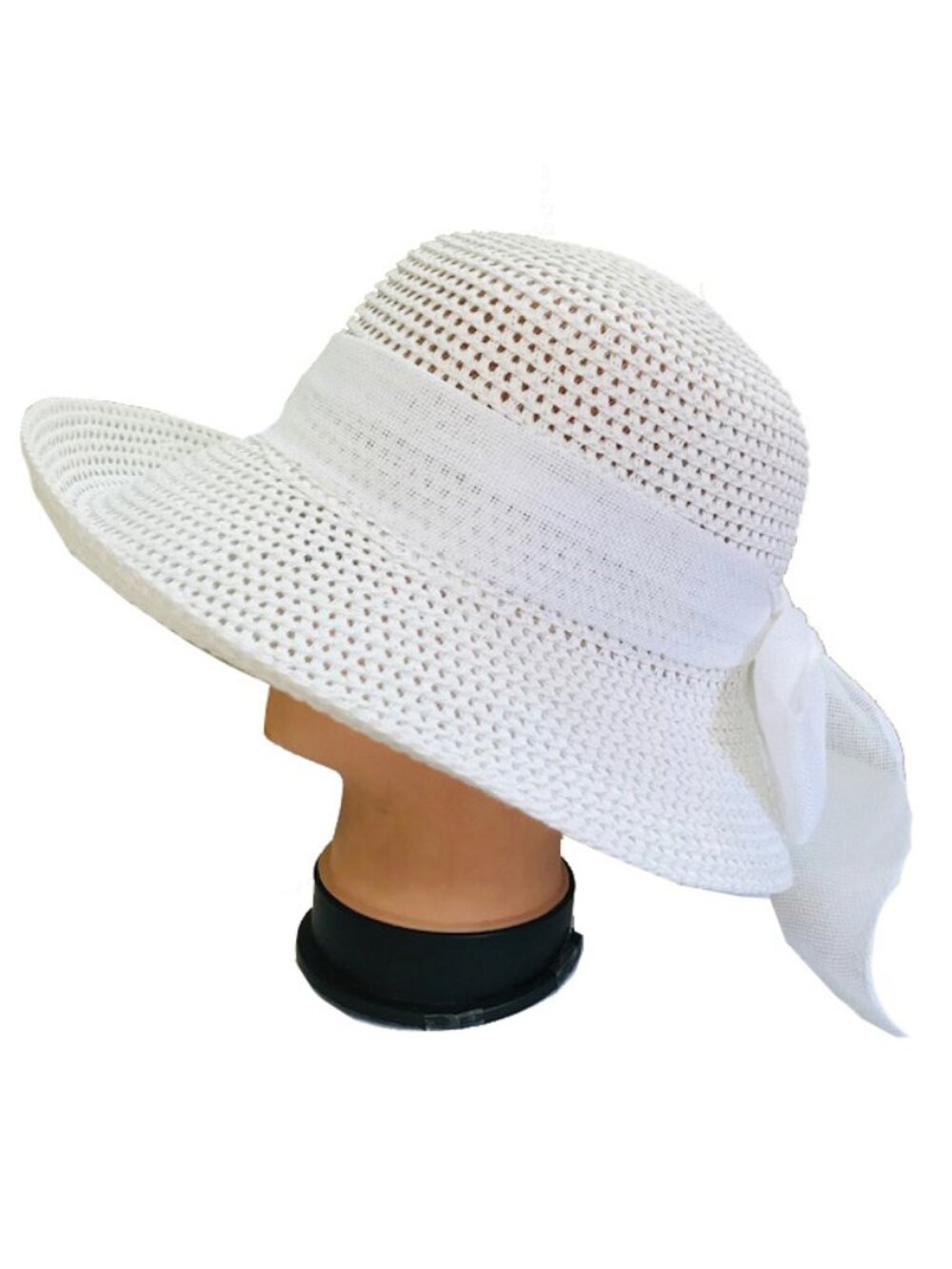 Women Summer Bow Tie Straw Hat White